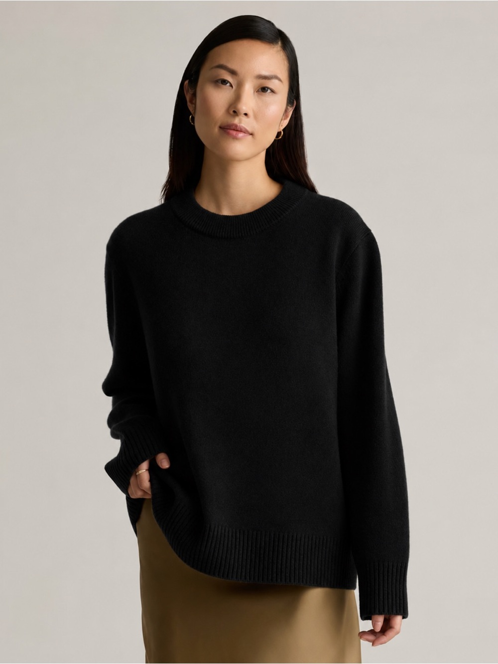 NWT Quince 100% Mongolian Cashmere Oversized Crewneck Sweater Black Size Large L